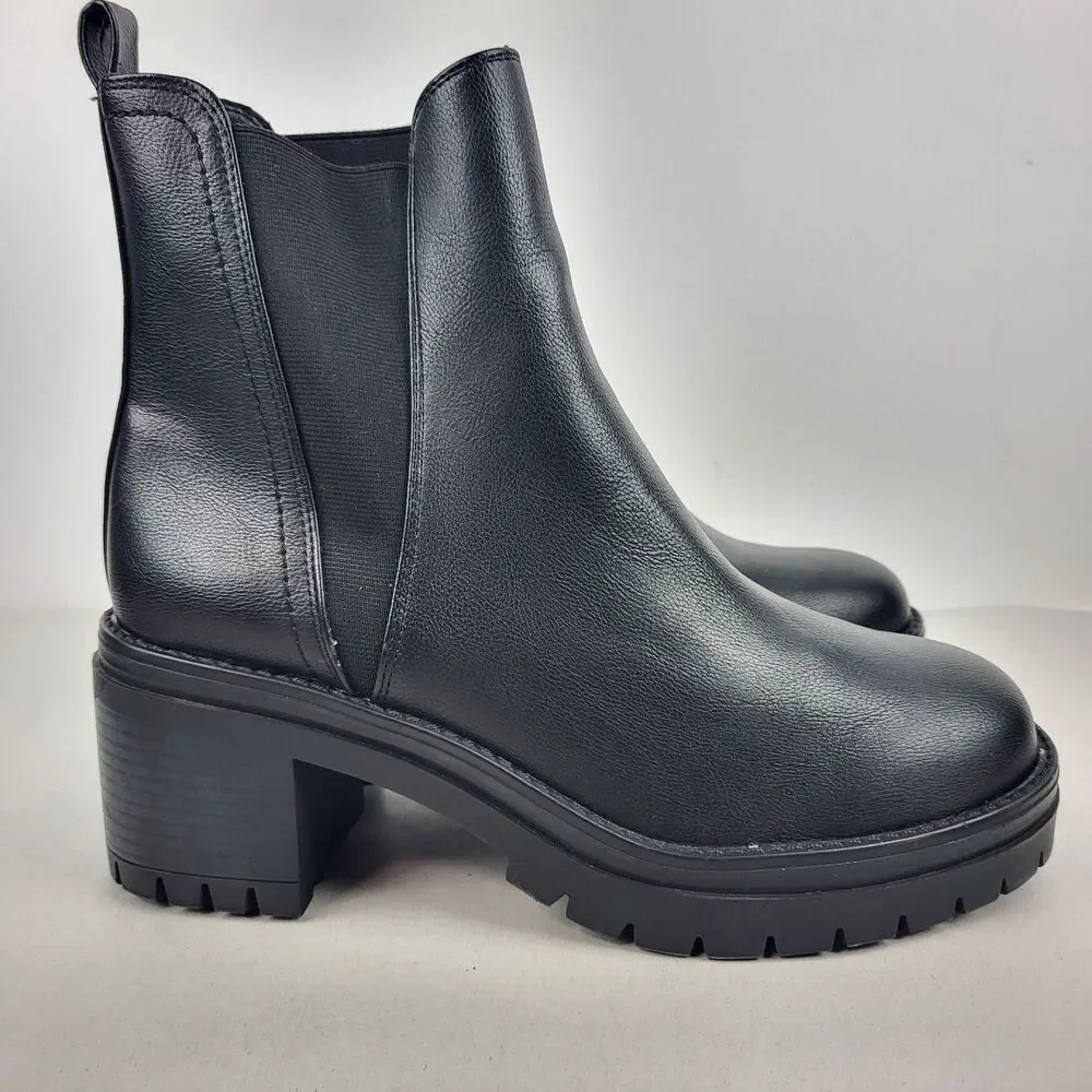 MIA Rusty Chelsea Pull On Lug Sole Booties Black Elastic Closure Size 11